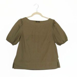 J. Crew Olive Green Top, Puff Sleeves, Boat Neck, Size S